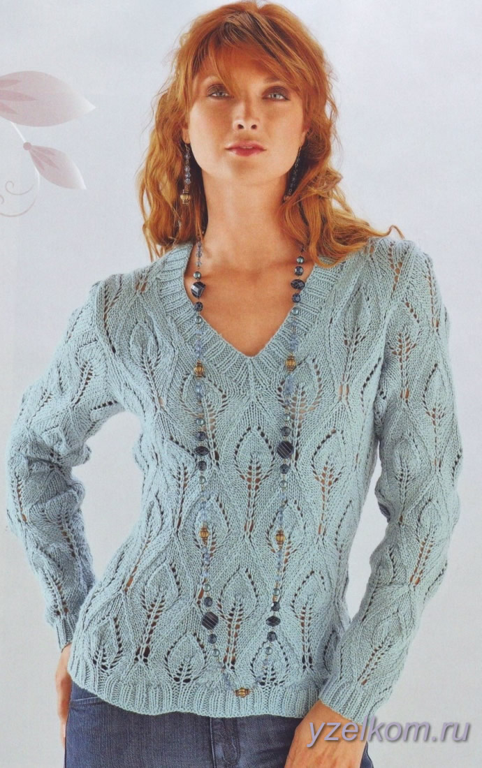 ажурный женский пуловер спицами